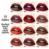 12 Colors Gradient Round Tube Liquid Lipsticks - MSmakeupoem.com