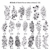 40 Kinds of Sketch Flower Tattoo Stickers