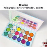 18 Colors Holographic Silver Eyeshadow Palette - MSmakeupoem.com