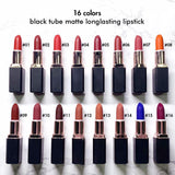 16 Colors Black Tube Matte Longlasting Lipstick - MSmakeupoem.com