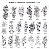 40 Kinds of Sketch Flower Tattoo Stickers