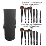 10pcs Black Barrel Perforated Handle Makeup Brush